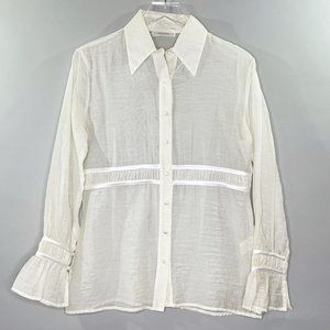 Rayure Paris Sz M? Ivory Semi Sheer Button Front Top Band Waist